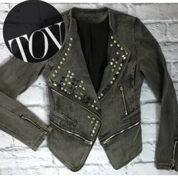 TOV Holy-G 38 Studded Moto Jacket Jean Snap Cotton - Picture 1 of 8